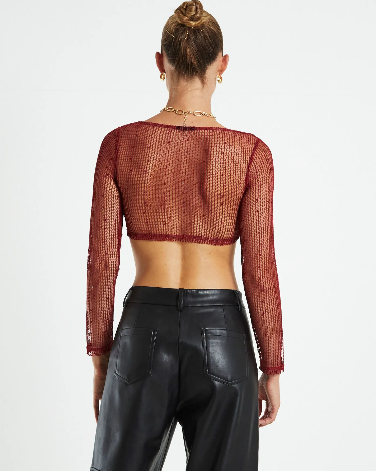 emery_shimmer_mesh_long_s_1.webp Hot ALICE IN THE EVE Emery Shimmer Mesh Long Sleeve Top Garnet Red