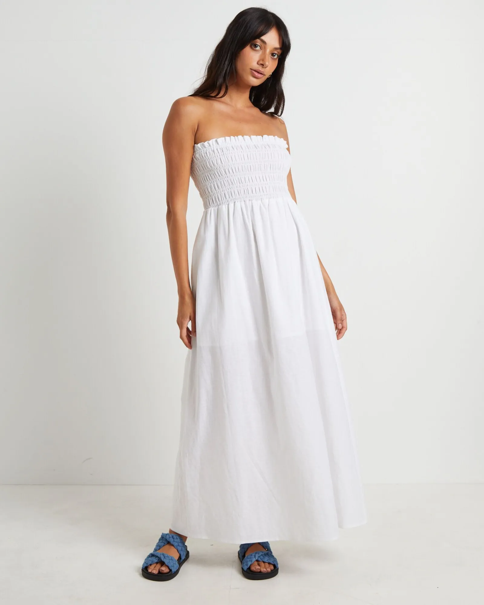 esme_shirred_bandeau_maxi_0-1.webp New SUBTITLED Esme Shirred Bandeau Maxi Dress In White