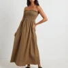 Sale SUBTITLED Esme Shirred Bandeau Maxi Dress In Hazelnut Brown