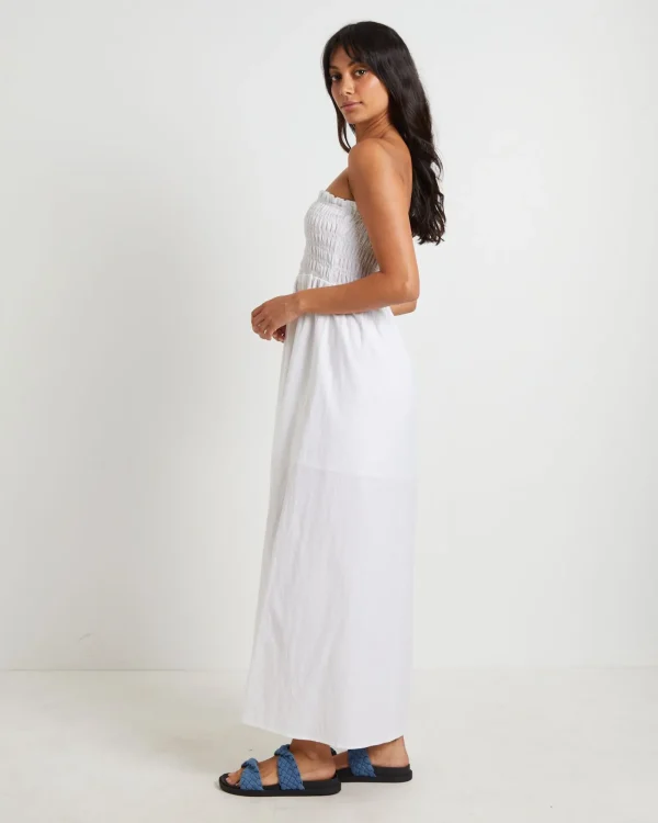 New SUBTITLED Esme Shirred Bandeau Maxi Dress In White