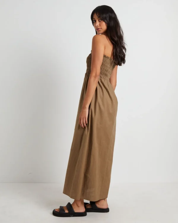 Sale SUBTITLED Esme Shirred Bandeau Maxi Dress In Hazelnut Brown