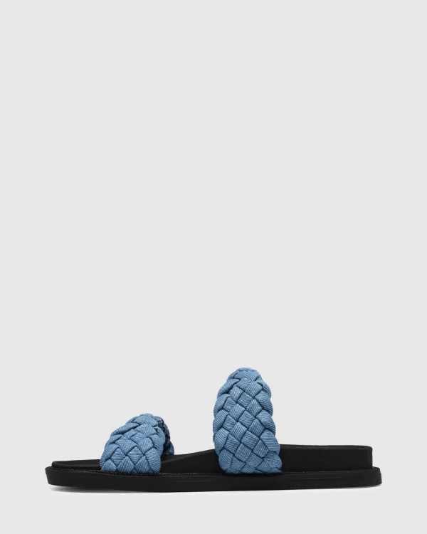 Shop THERAPY Evil Slides In Blue Denim