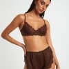 New LOVE NOTES Exie Cheeky Runner Silky Shorts In Chocolate Brown