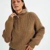 Fashion SUBTITLED Ezra Half Zip Knit Pull Over Hazelnut
