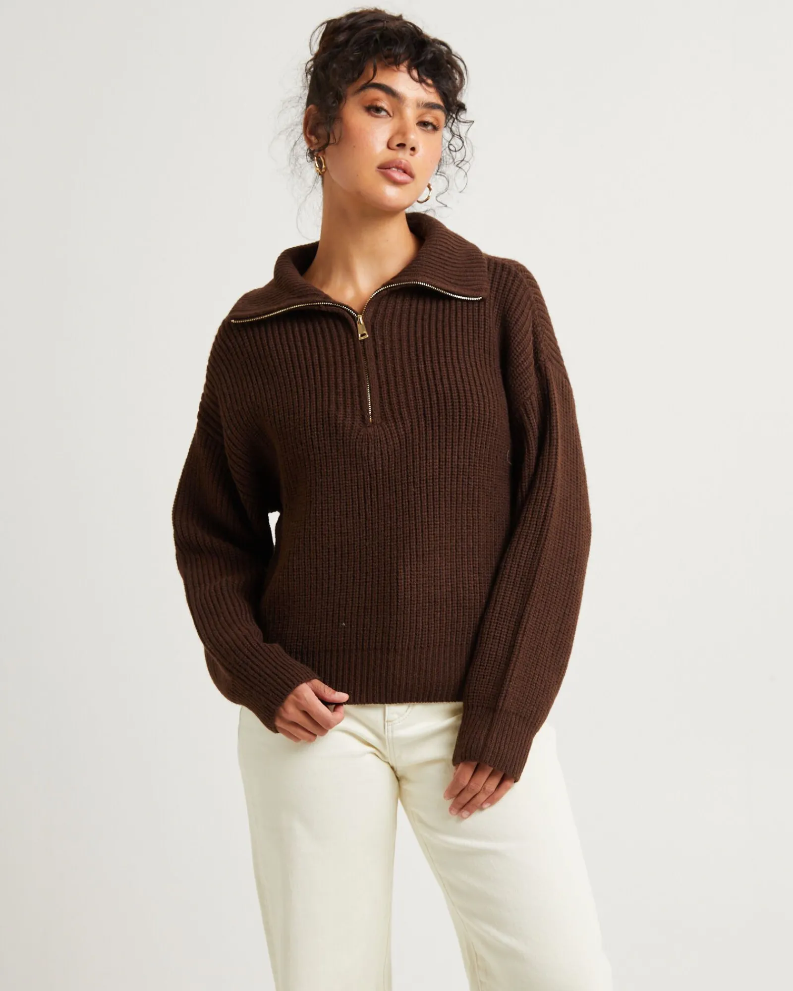 ezra_half_zip_knit_pull_o_0-2.webp Cheap SUBTITLED Ezra Half Zip Knit Pull Over Chocolate Brown