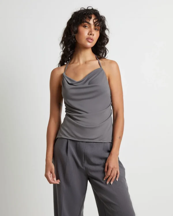 Outlet ALICE IN THE EVE Frankie Slinky Cowl Neck Halter Top In Slate Grey