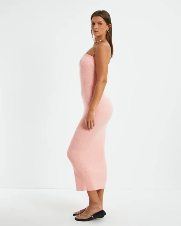 New CHARLIE HOLIDAY Freya Knit Midi Dress Pink Punch