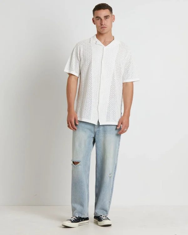 Best Sale ARVUST Fugar Knitted Short Sleeve Resort Shirt In White
