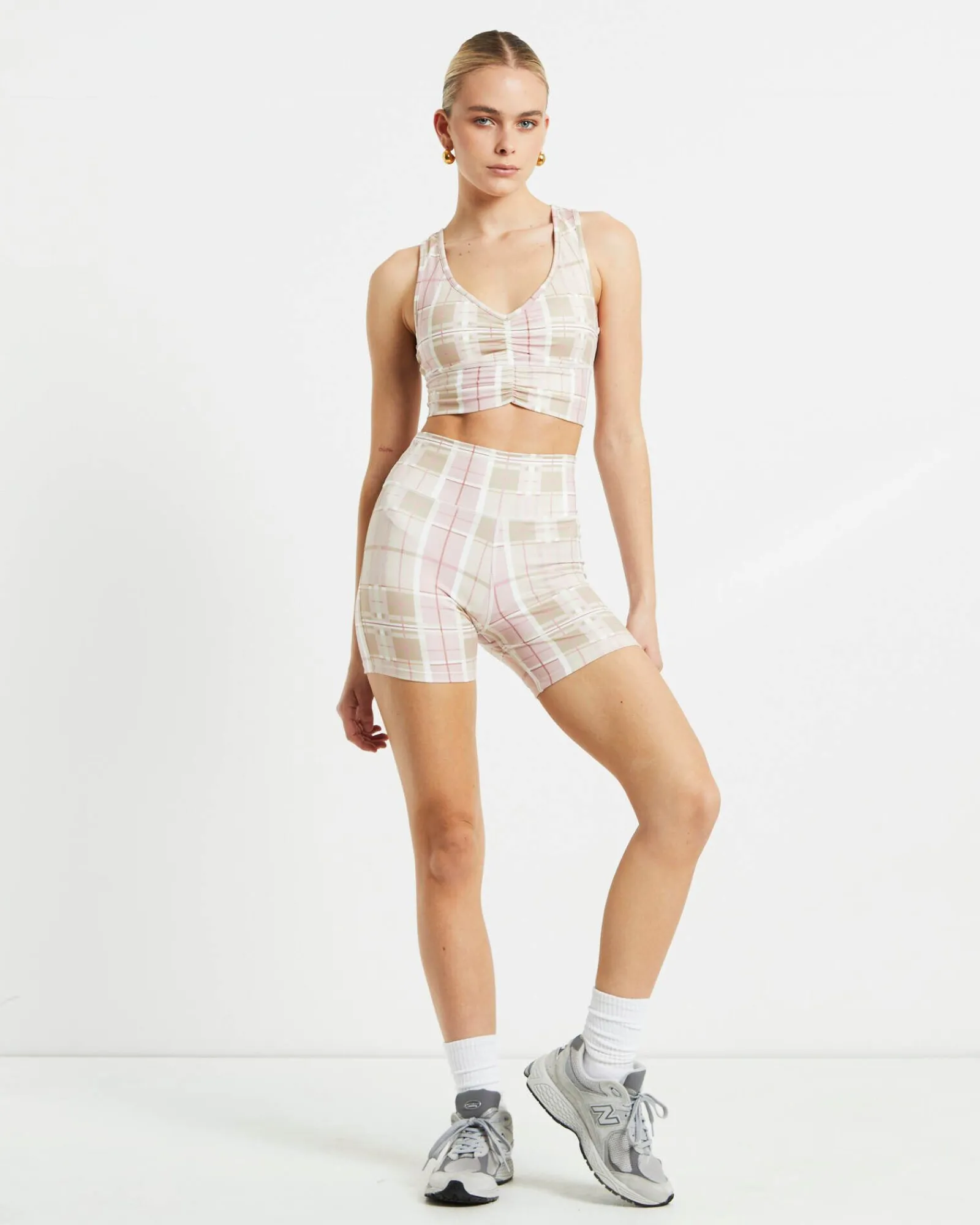 gather_front_crop_top_in__2.webp Sale SUBTITLED SPORTS CLUB Gather Front Crop Top In Pink Check