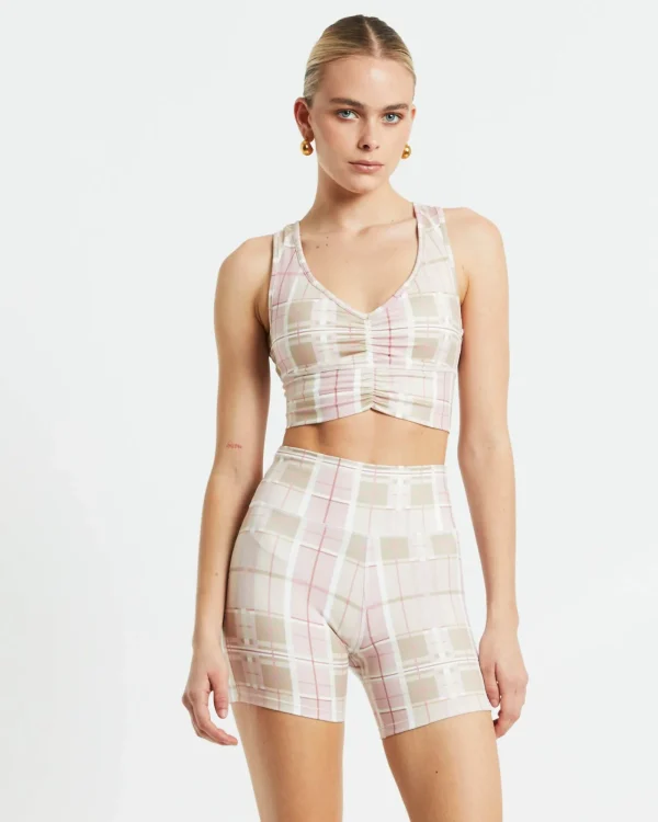 Sale SUBTITLED SPORTS CLUB Gather Front Crop Top In Pink Check