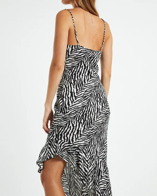 New CHARLIE HOLIDAY Gp Bahama Midi Dress Zebra Black