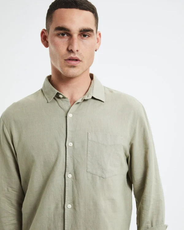 Discount ARVUST Grover Long Sleeve Linen Shirt Moss
