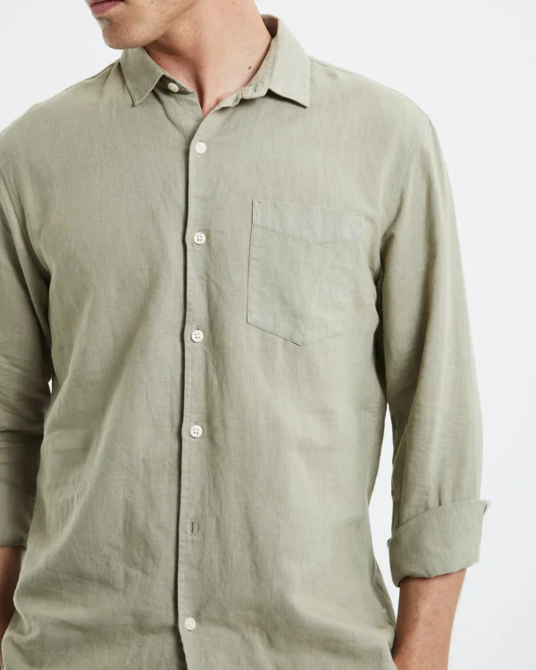 Discount ARVUST Grover Long Sleeve Linen Shirt Moss