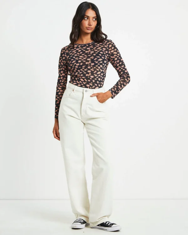 Clearance AFENDS Hazey Recycled Sheer Long Sleeve Top In Black Floral