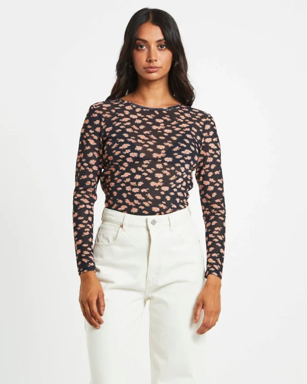 Clearance AFENDS Hazey Recycled Sheer Long Sleeve Top In Black Floral