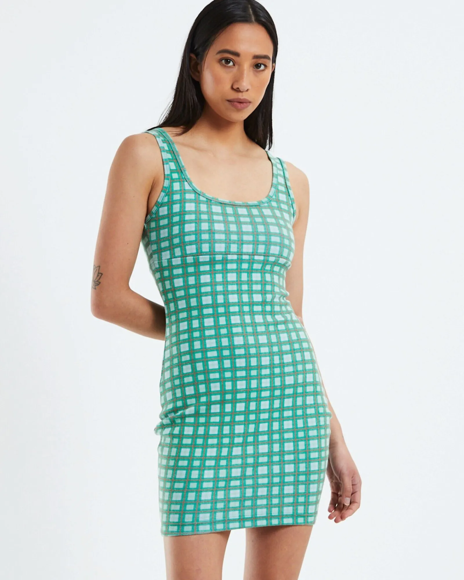 hemp_rib_check_dress_fore_0.webp Flash Sale AFENDS Hemp Rib Check Dress Forest Green