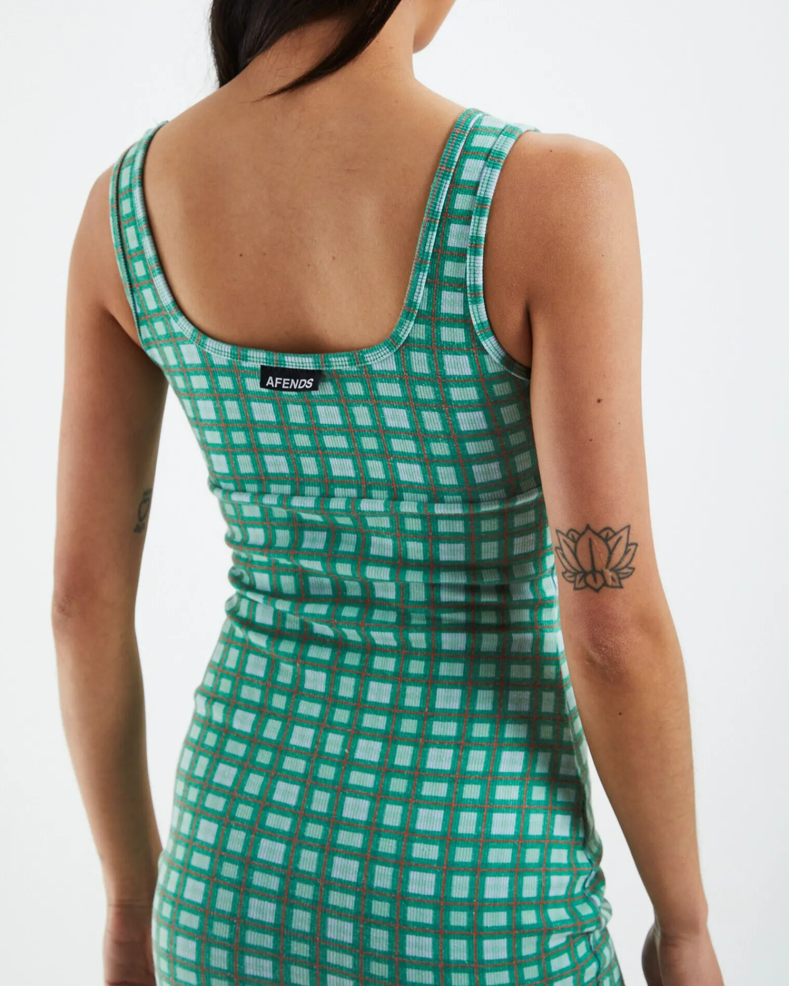 hemp_rib_check_dress_fore_5.webp Flash Sale AFENDS Hemp Rib Check Dress Forest Green