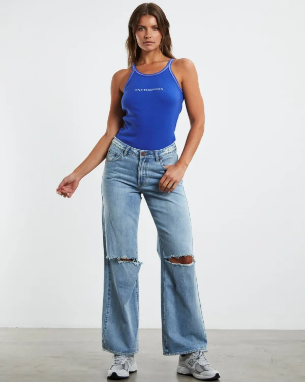 Best Sale ONE TEASPOON Hendrixe Jackson Mid Waist Wide Leg Jeans Blue