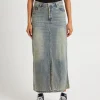 Discount ONE TEASPOON High Waisted Denim Column Skirt Dirty Blue