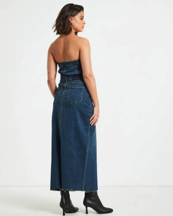 Flash Sale INSIGHT Howdy Denim Tube Midi Dress In Vintage Blue