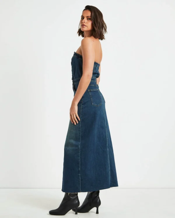 Flash Sale INSIGHT Howdy Denim Tube Midi Dress In Vintage Blue