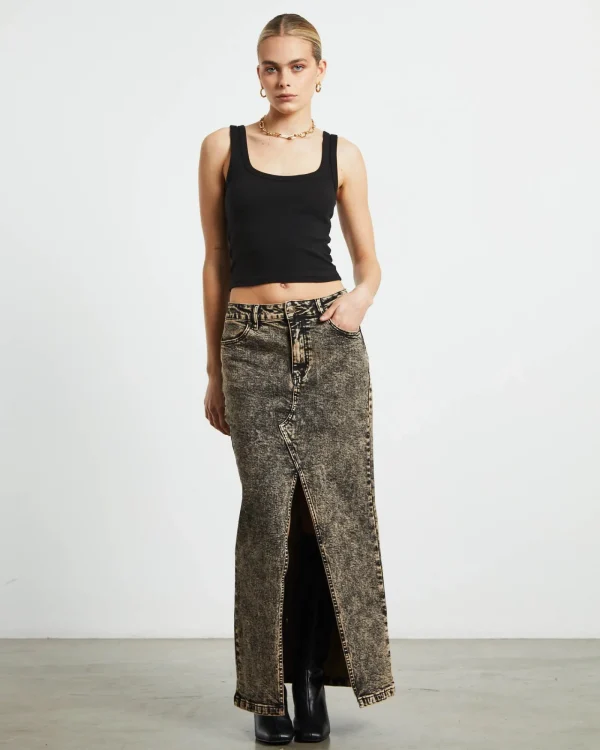 Store NEON HART Ines Panel Black Midi Denim Skirt In Vintage Tint