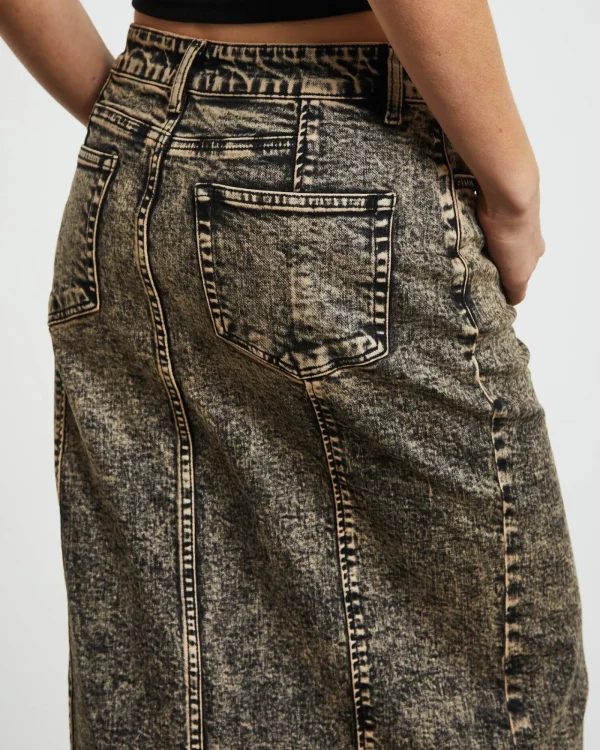 Store NEON HART Ines Panel Black Midi Denim Skirt In Vintage Tint