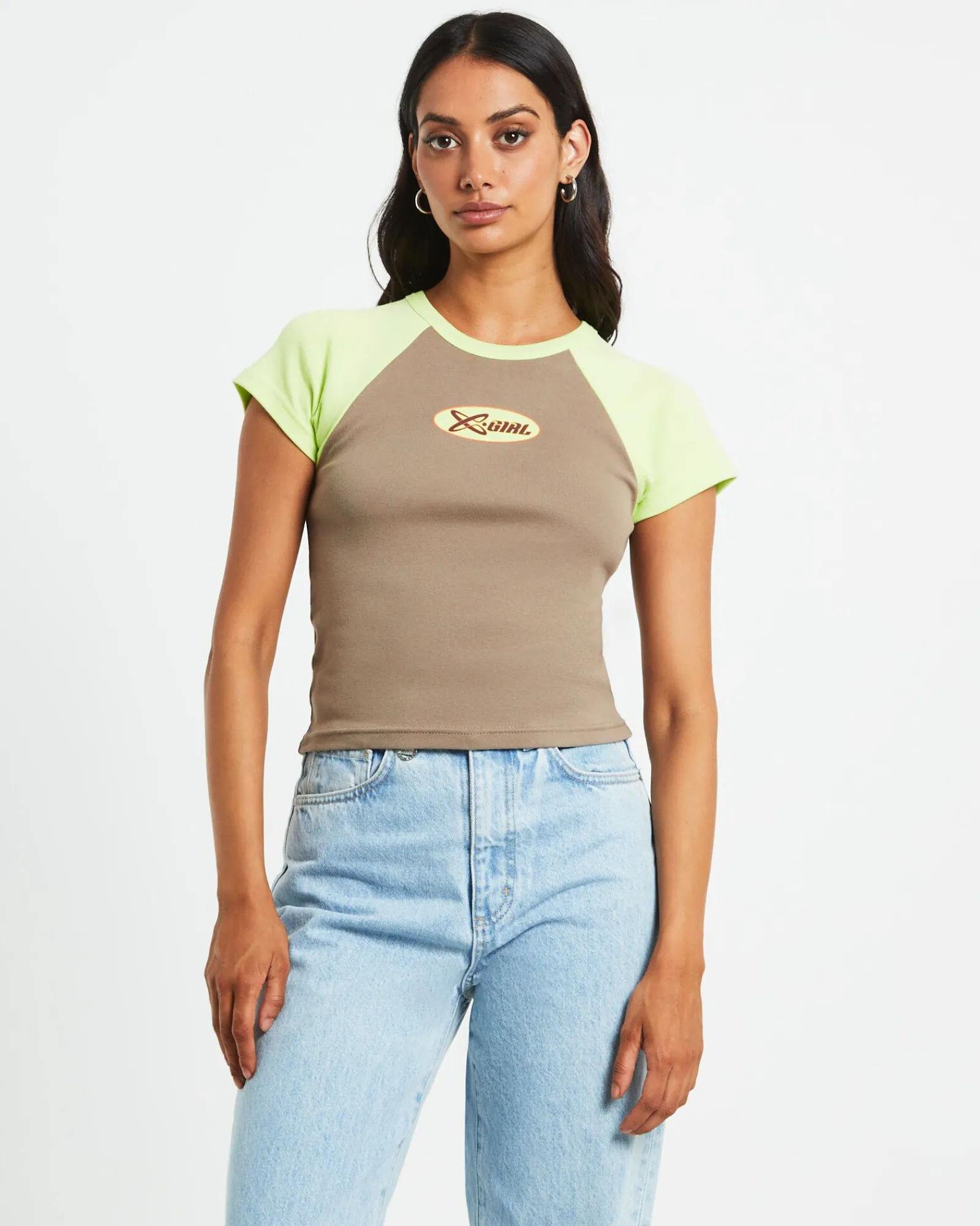 infinity_short_sleeve_rag_4.webp Store X GIRL Infinity Short Sleeve Raglan Tee In Taupe Brown