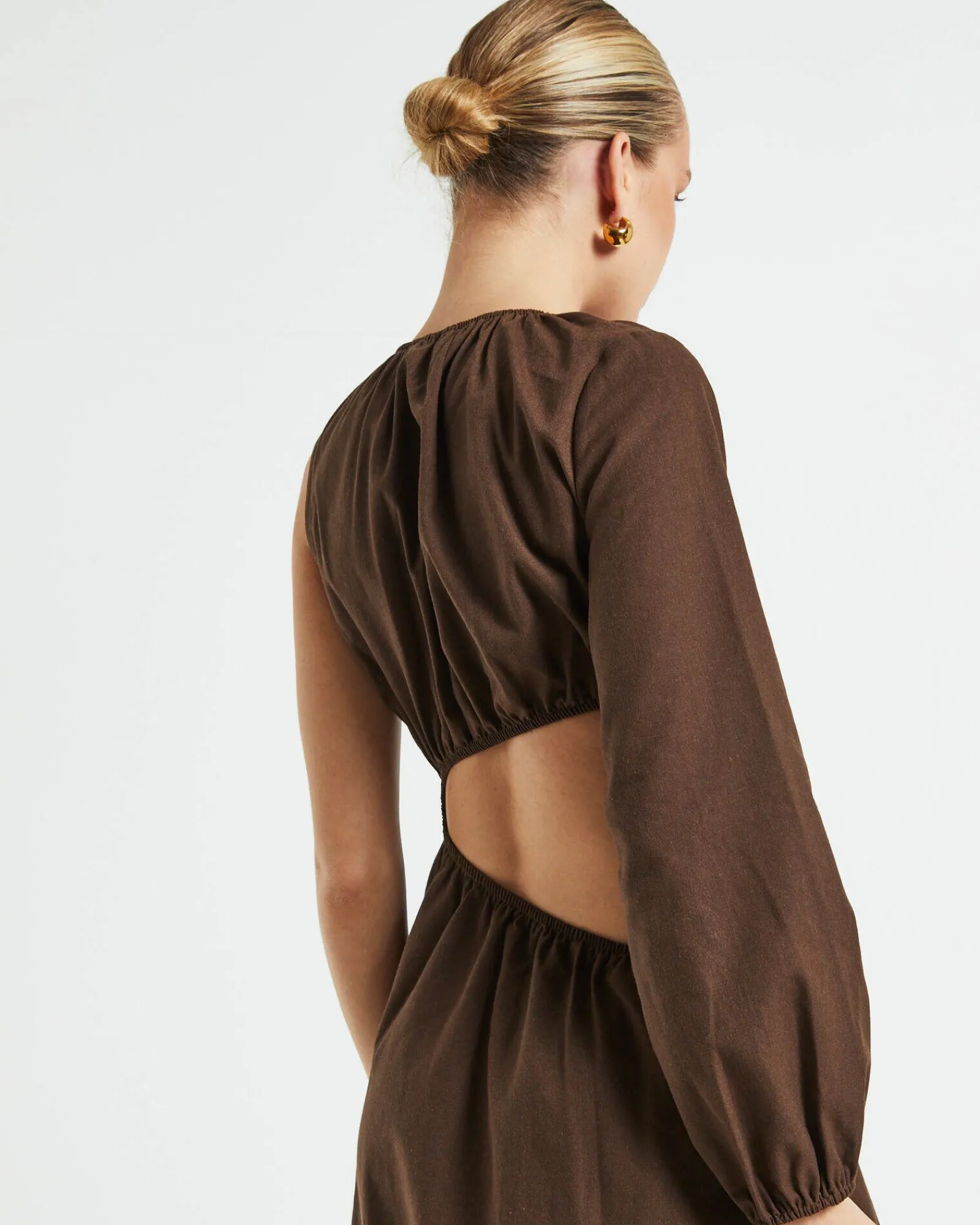 isobel_one_shoulder_cut_o_4.webp Clearance SUBTITLED Isobel One Shoulder Cut Out Midi Dress In Chocolate