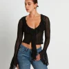 Shop NEON HART Janie Fairy Core Lace Plunge Shirt In Black