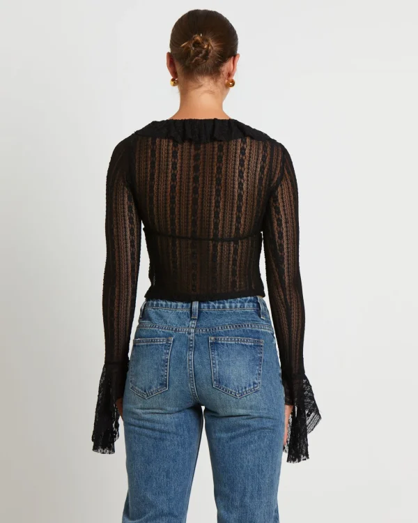 Shop NEON HART Janie Fairy Core Lace Plunge Shirt In Black