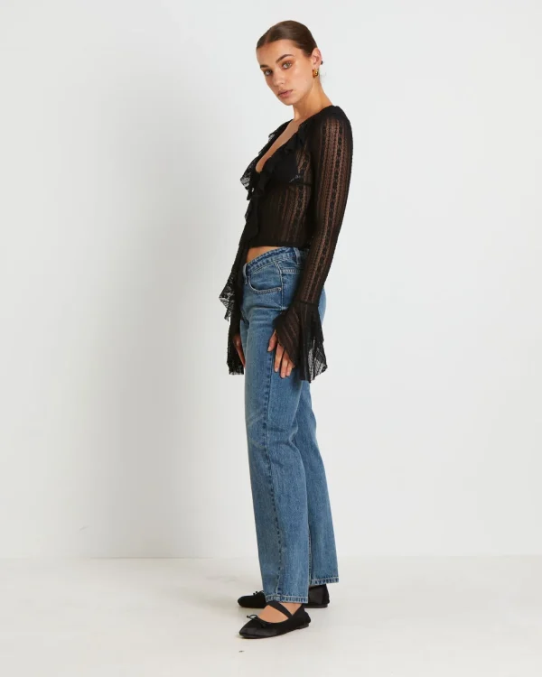 Shop NEON HART Janie Fairy Core Lace Plunge Shirt In Black