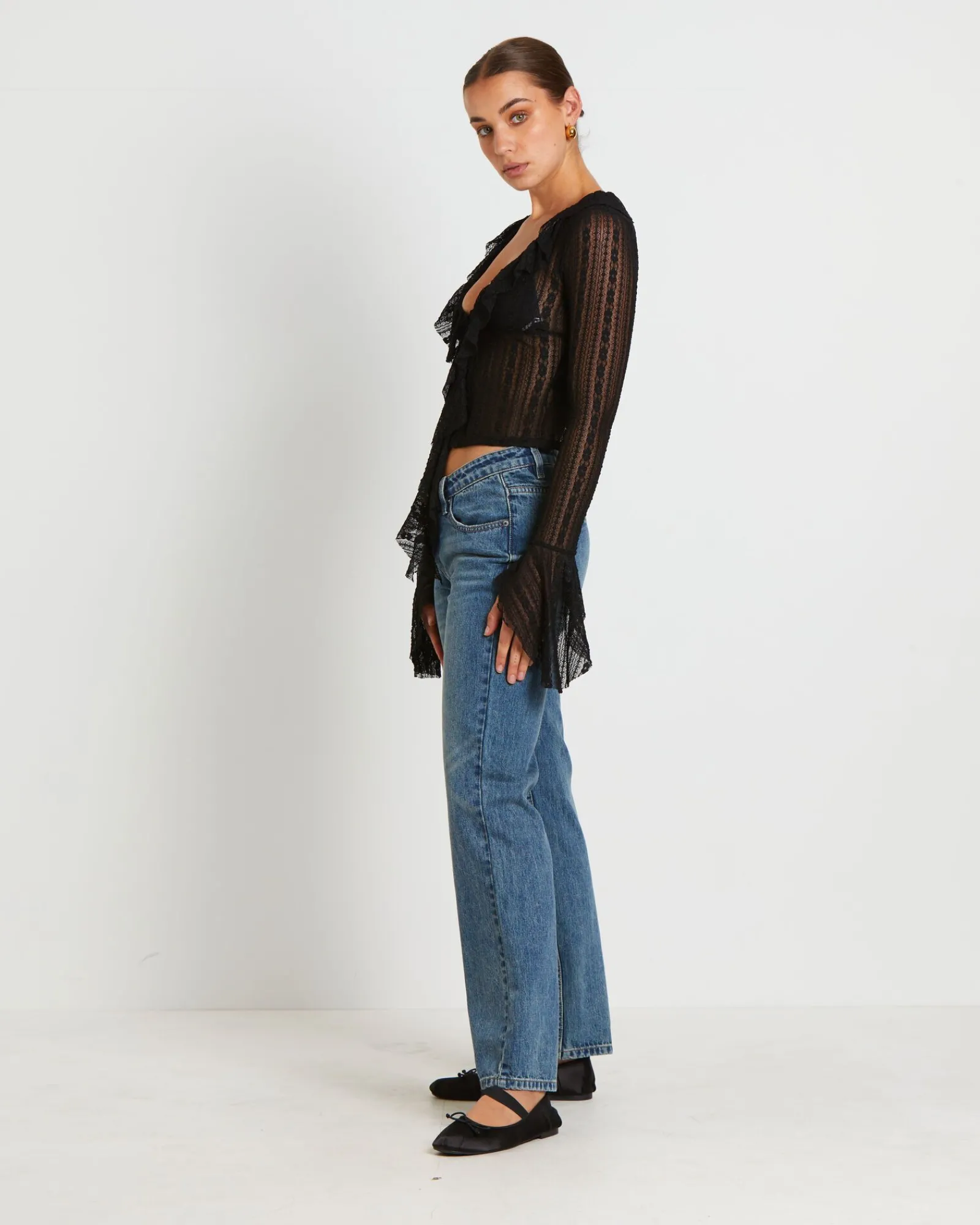 janie_fairy_core_lace_plu_3.webp Shop NEON HART Janie Fairy Core Lace Plunge Shirt In Black
