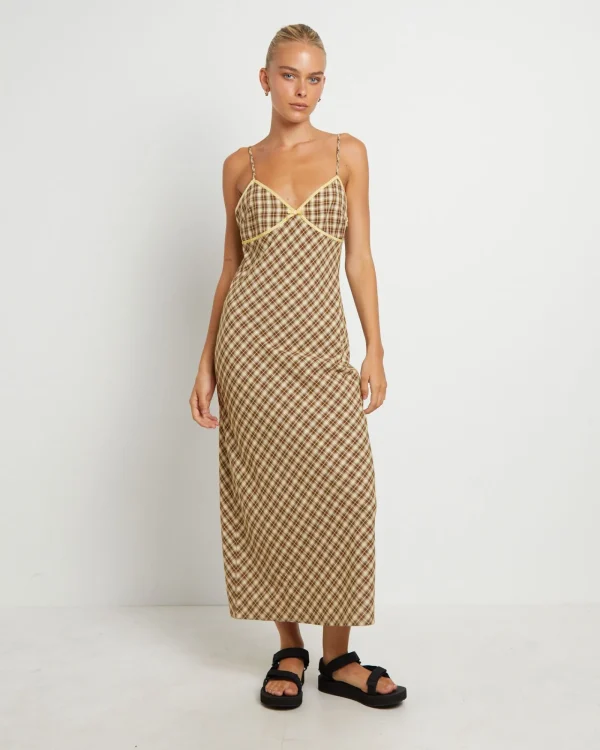 Cheap INSIGHT Jenny Plaid Bias Midi Dress In Assorted