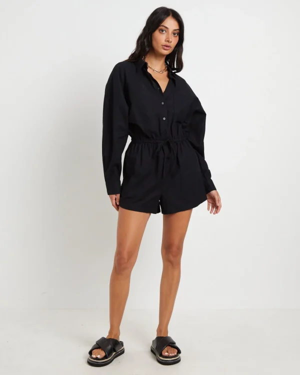 Shop SUBTITLED Joslin Boxy Long Sleeve Shirt Playsuit In Black