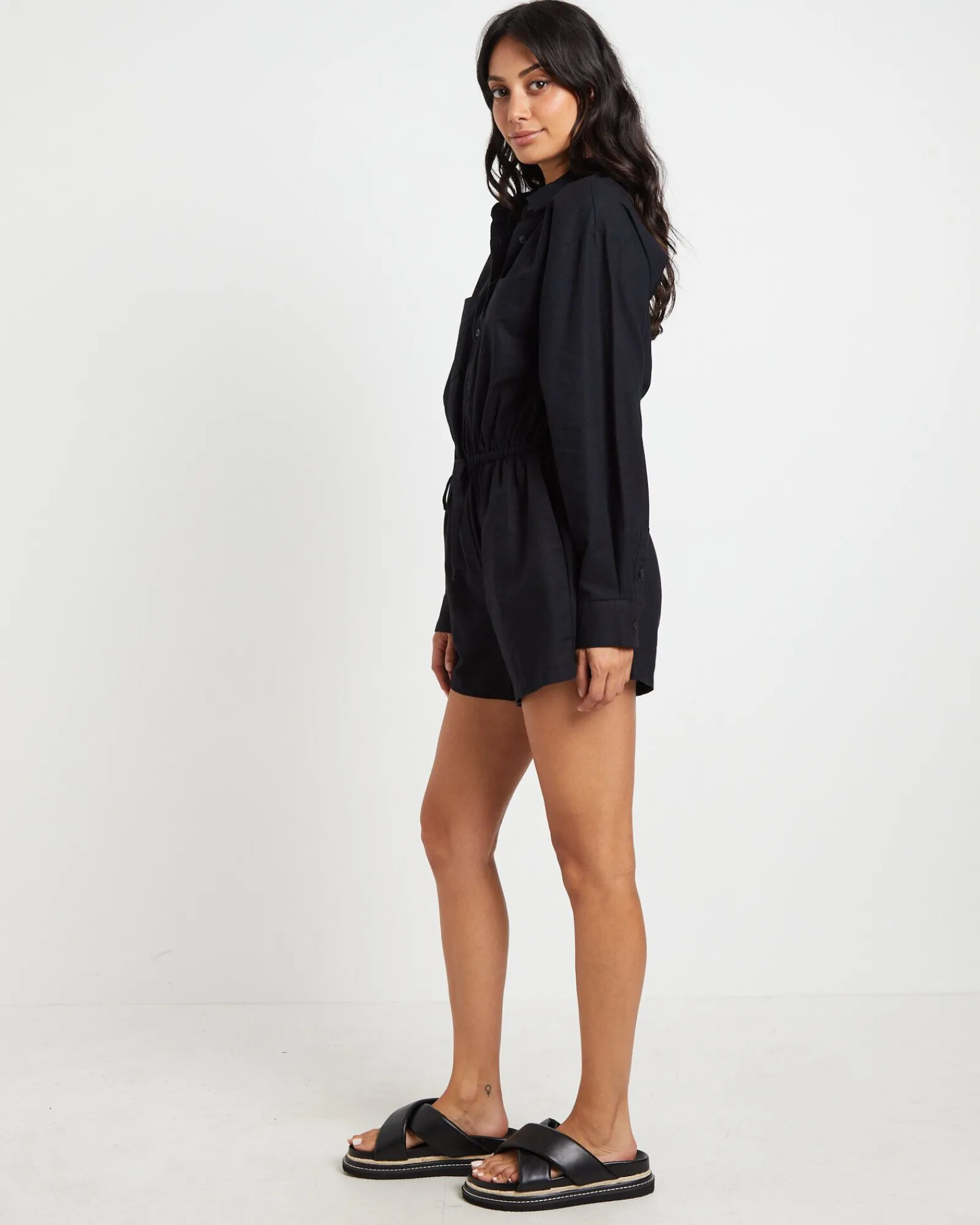 joslin_boxy_long_sleeve_s_3-1.webp Shop SUBTITLED Joslin Boxy Long Sleeve Shirt Playsuit In Black