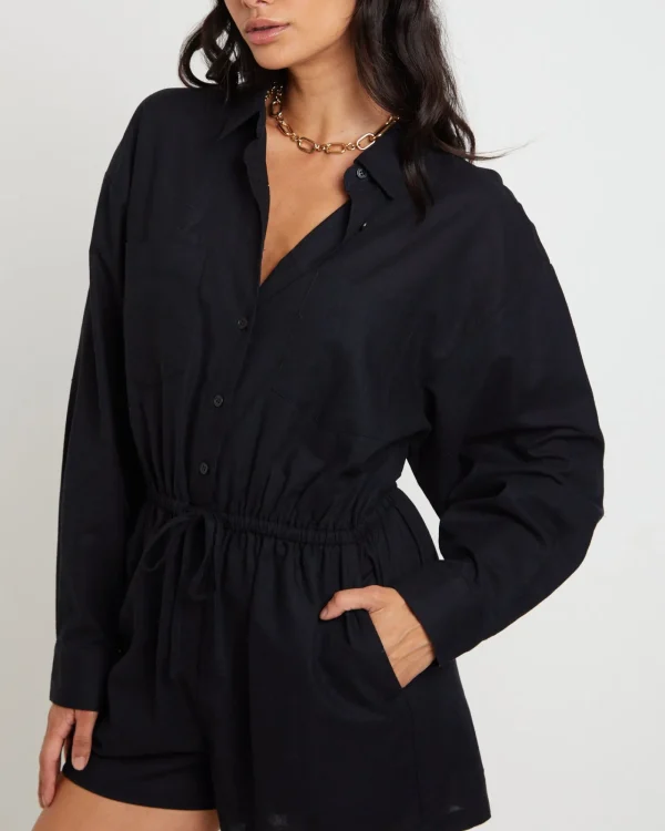 Shop SUBTITLED Joslin Boxy Long Sleeve Shirt Playsuit In Black