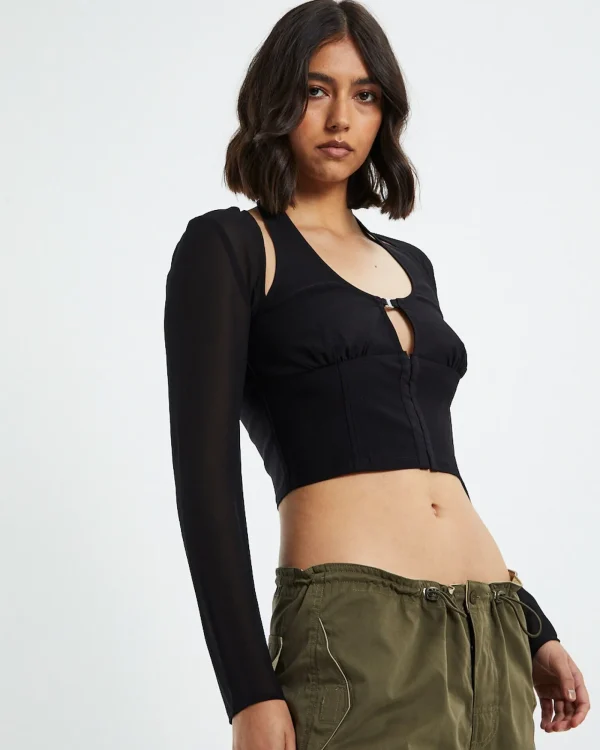 Cheap NEON HART Kamali Hook Front Long Sleeve Halter Top Black