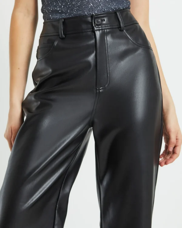 Shop ALICE IN THE EVE Karli Leather Look Straight Leg Pants In Black