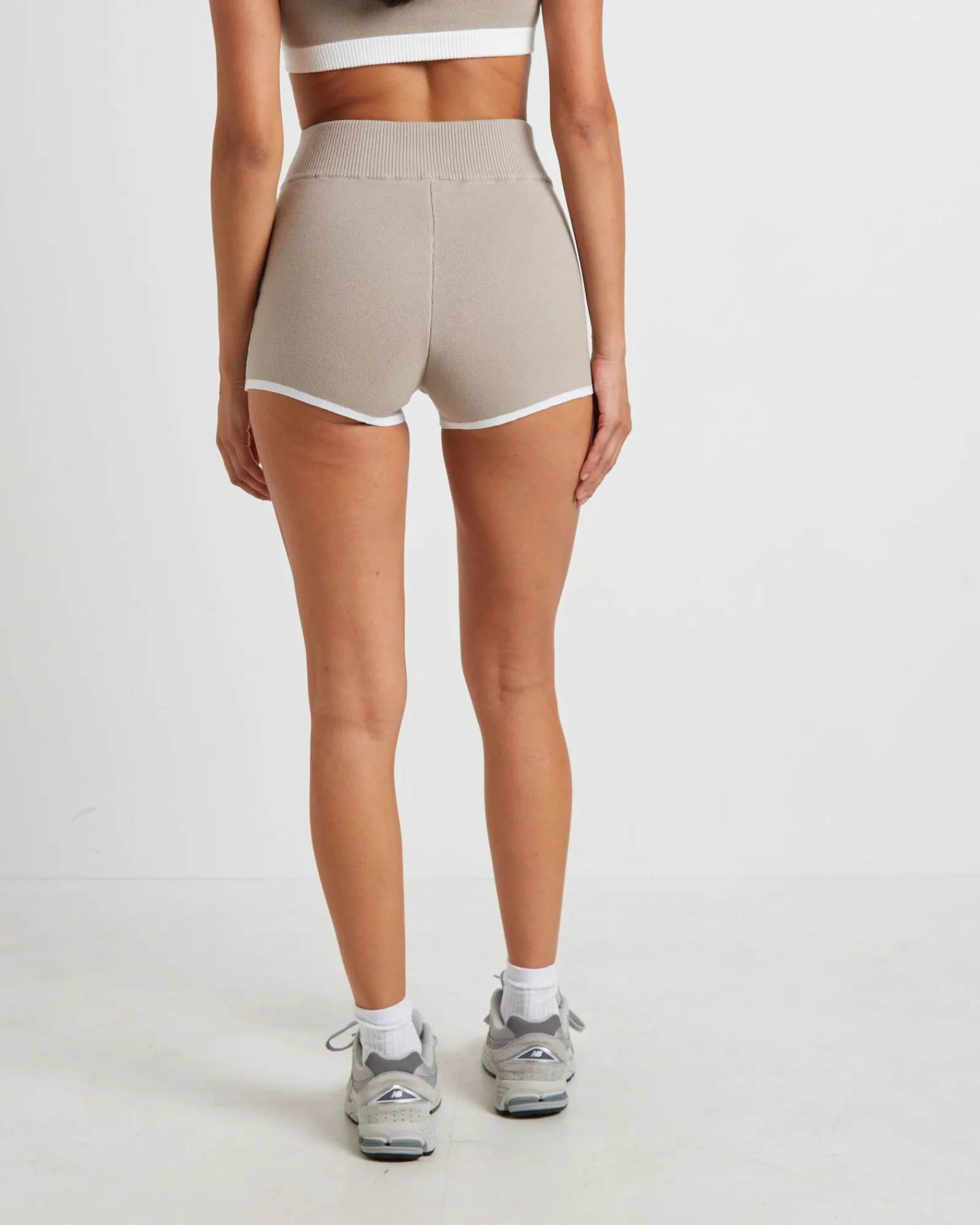 kay_knit_contrast_hot_sho_1.webp Best Sale SUBTITLED SPORTS CLUB Kay Knit Contrast Hot Shorts In Biscuit Beige