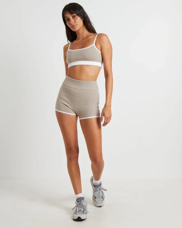 Best Sale SUBTITLED SPORTS CLUB Kay Knit Contrast Hot Shorts In Biscuit Beige