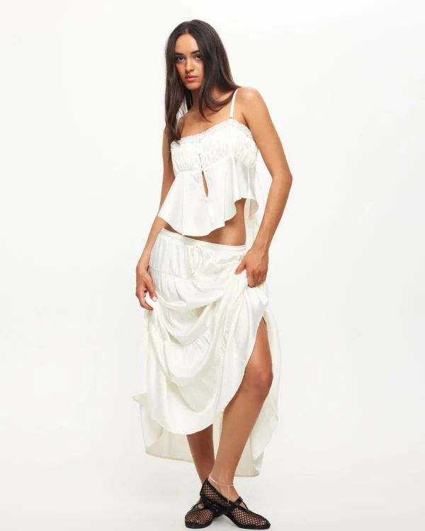 Hot LIONESS Keira Tiered Midi Skirt In Porcelain