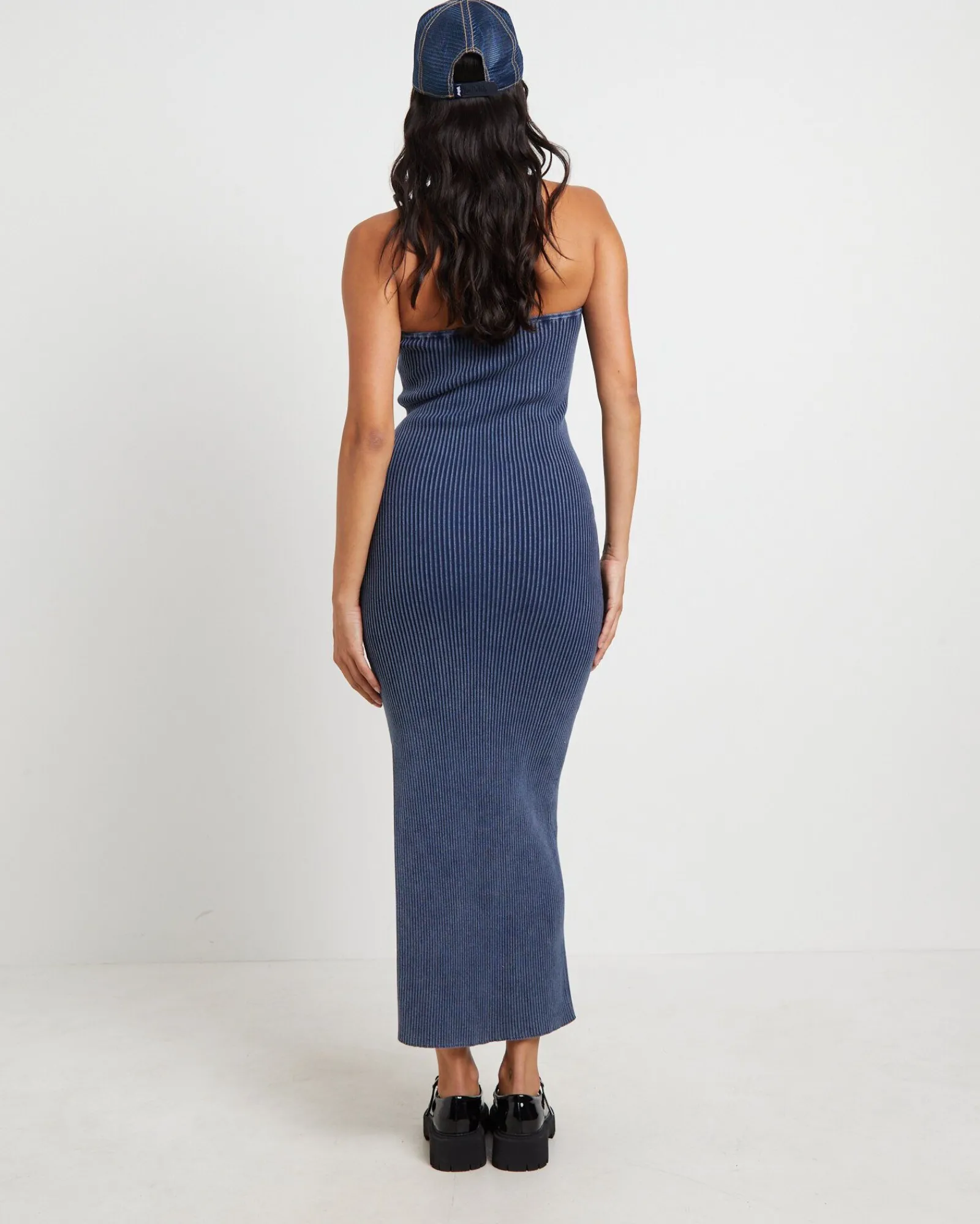 kiah_acid_rib_knit_bandea_1.webp Outlet NEON HART Kiah Acid Rib Knit Bandeau Midi Dress In Blue