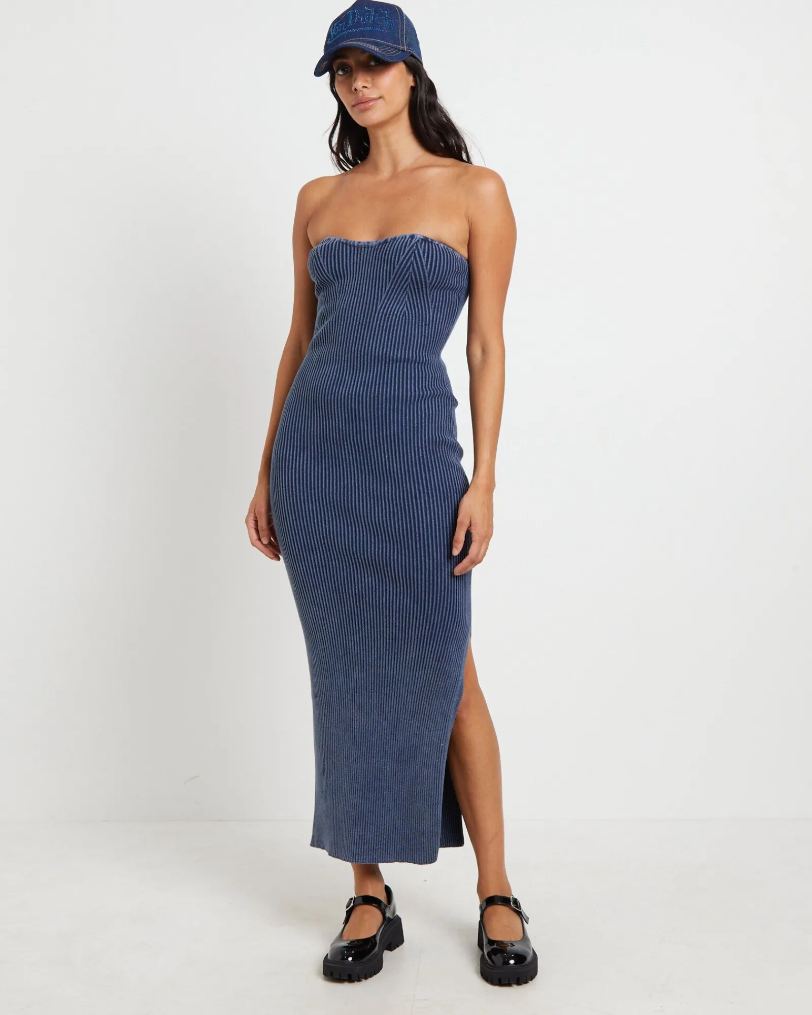kiah_acid_rib_knit_bandea_2.webp Outlet NEON HART Kiah Acid Rib Knit Bandeau Midi Dress In Blue