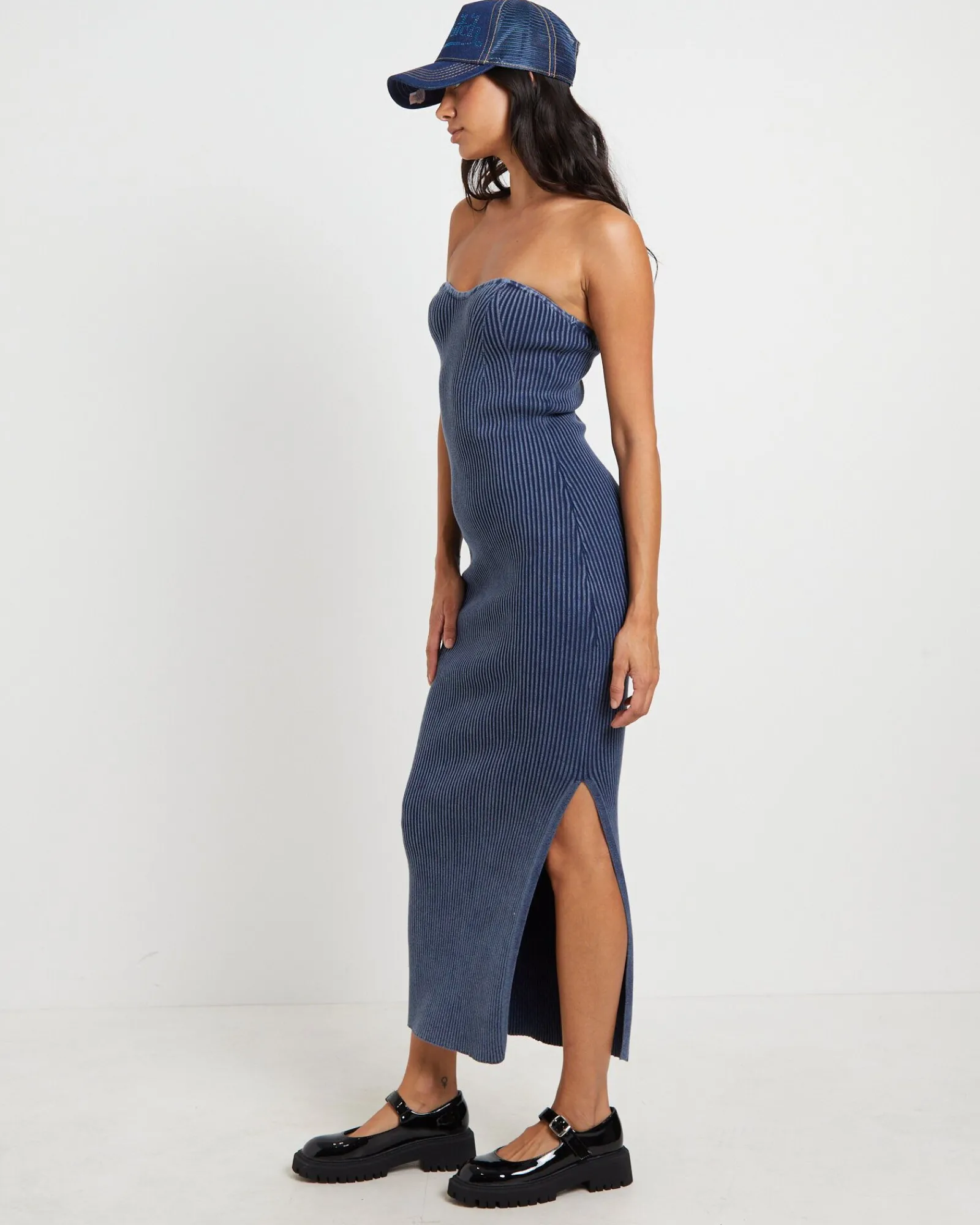 kiah_acid_rib_knit_bandea_3.webp Outlet NEON HART Kiah Acid Rib Knit Bandeau Midi Dress In Blue