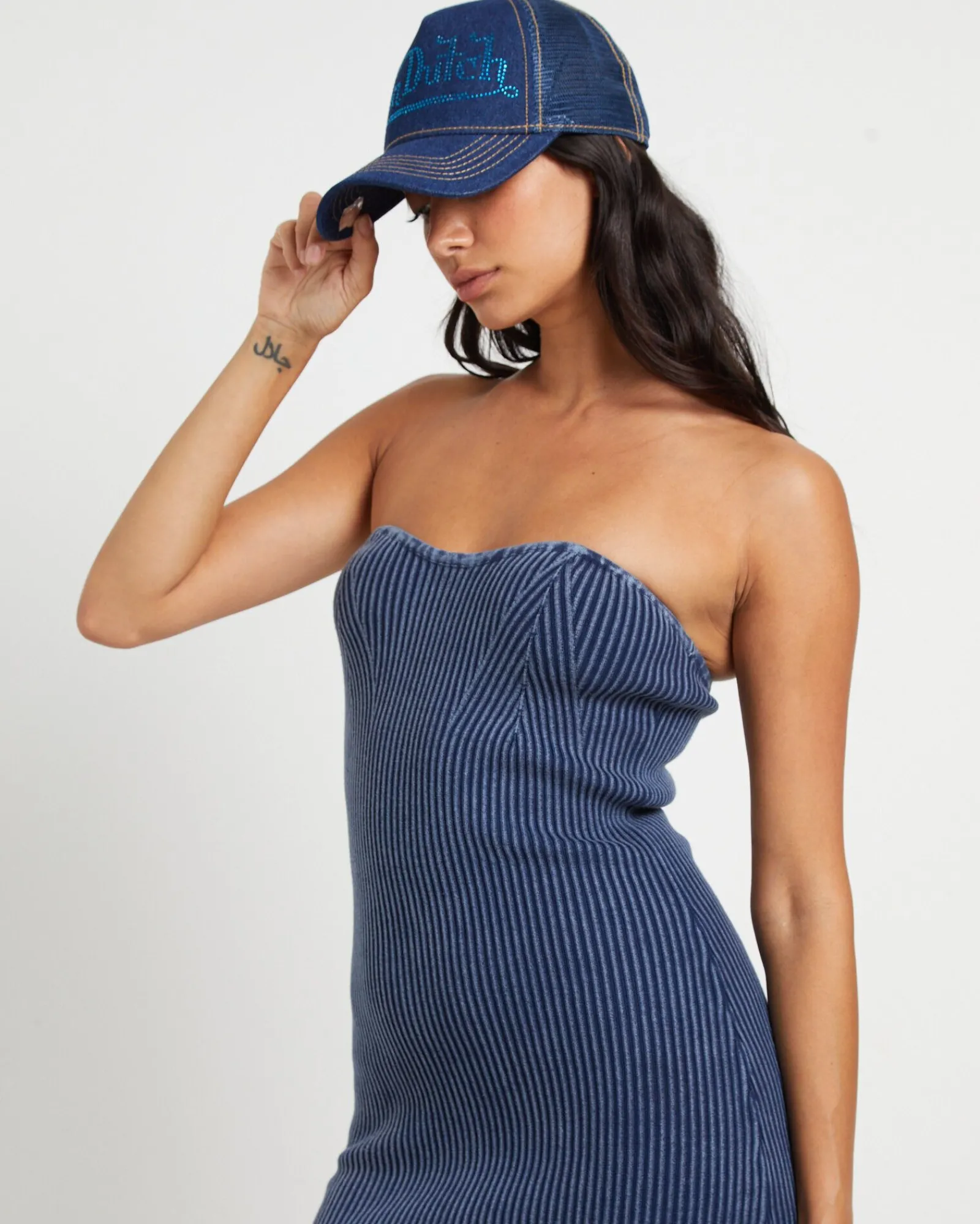 kiah_acid_rib_knit_bandea_4.webp Outlet NEON HART Kiah Acid Rib Knit Bandeau Midi Dress In Blue
