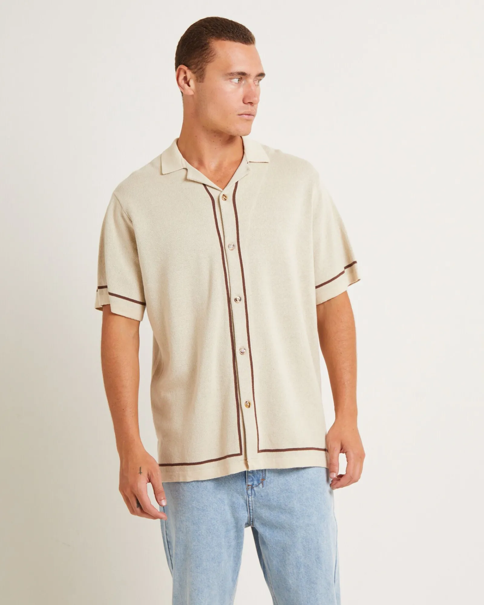 knit_bowling_short_sleeve_0.webp Clearance ARVUST Knit Bowling Short Sleeve Shirt In Natural