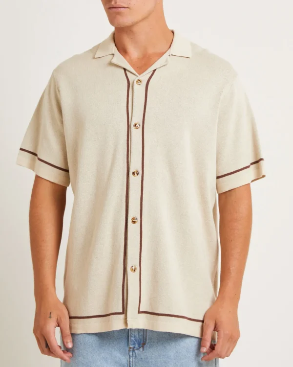 Clearance ARVUST Knit Bowling Short Sleeve Shirt In Natural