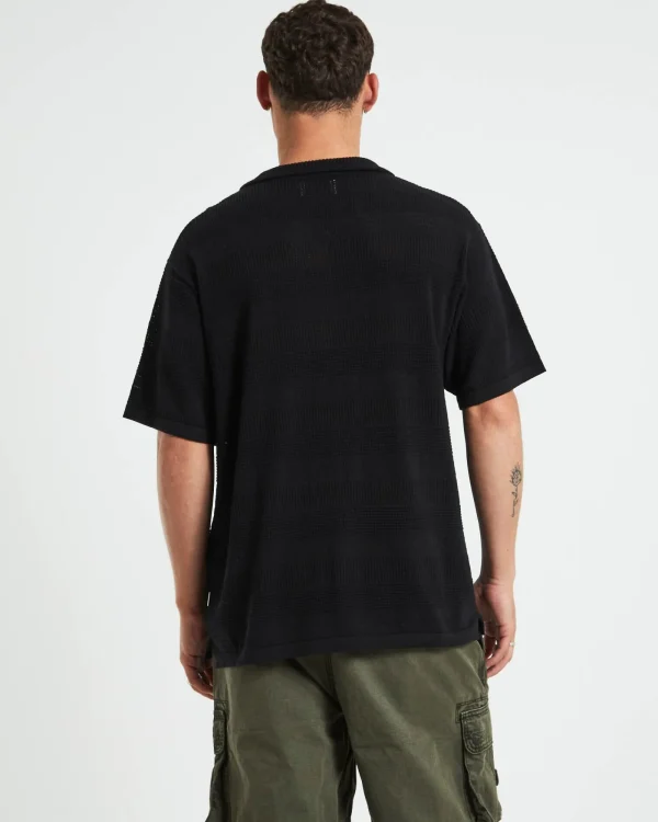 Clearance ARVUST Knitted Short Sleeve Resort Shirt In Black