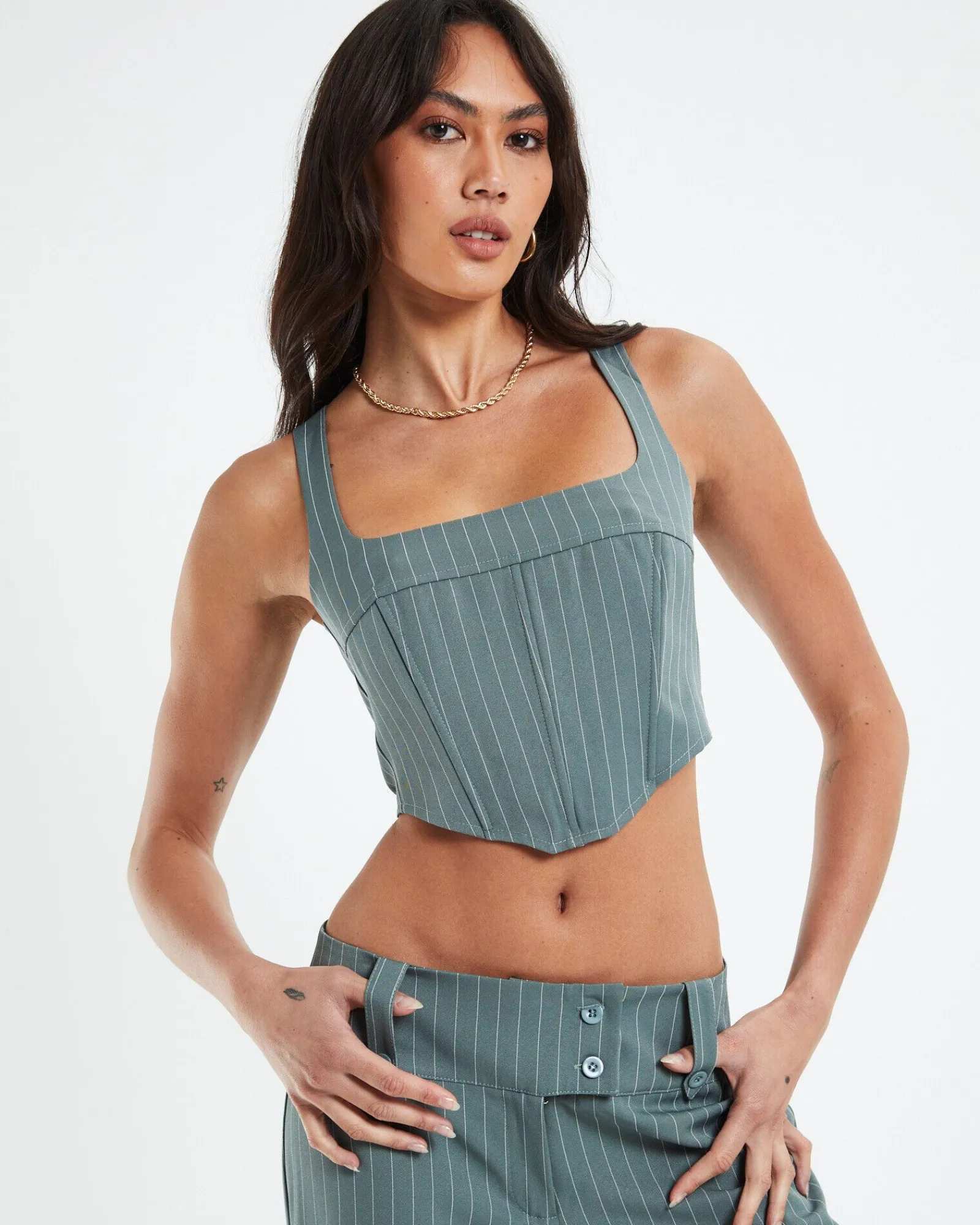 kristen_dipped_hem_square_0.webp Online NEON HART Kristen Dipped Hem Square Neck Corset Top Green